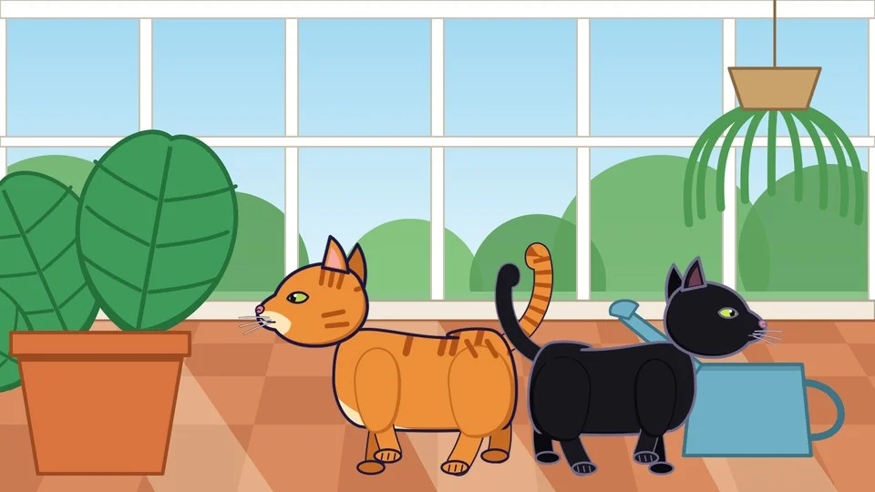 Our Summer's Room art: Summer and Soot walking through a sunroom